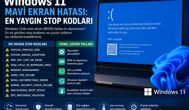 Windows 11 Mavi Ekran Hatası En Yaygın Stop Kodları ve Çözümleri