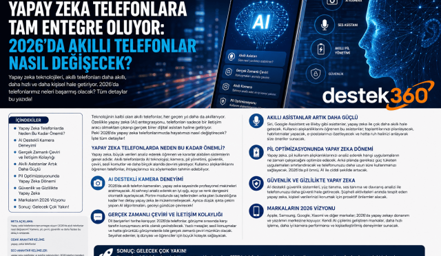 Yapay zeka telefonlara entegre oluyor! 2026’da akıllı telefonlar nasıl değişecek? AI kamera, pil optimizasyonu ve geleceğin teknolojileri bu rehberde.